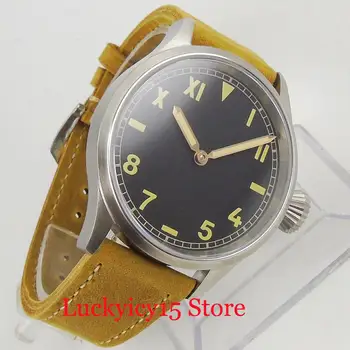 

Sterile Hand Winding Men's Watch 43mm Diameter Brushed Case 6497 Movement Camel Strap