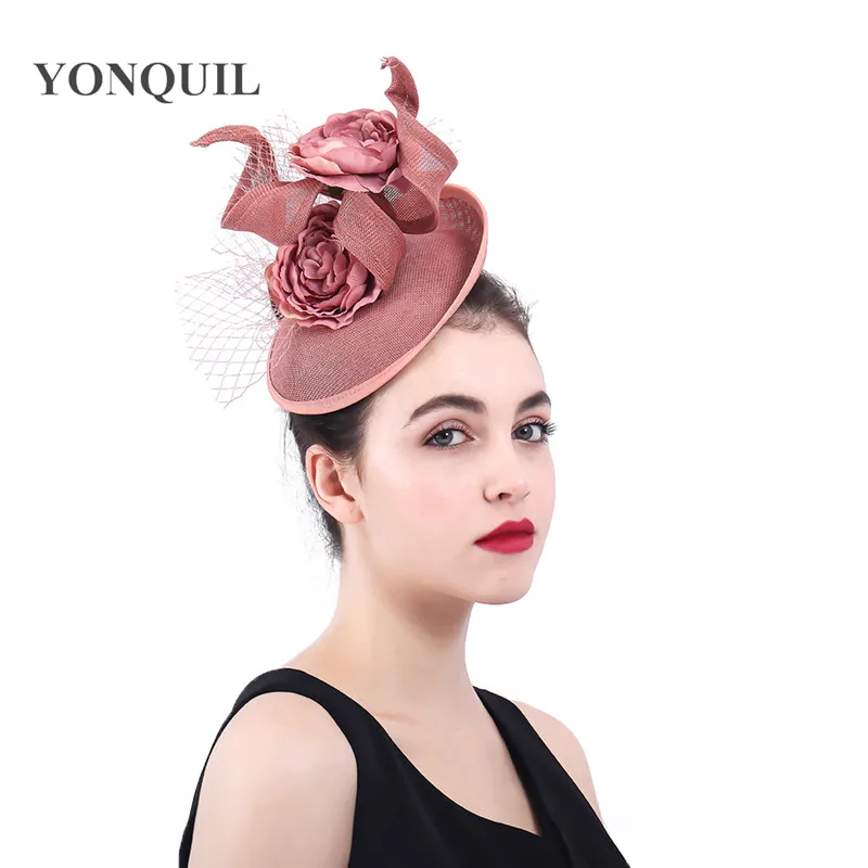 

New Elegant Women women Fabric Flower Fascinators Hat Fancy veil Hair Clips Bridal Wedding Headwear Ladies millinery SYF 373