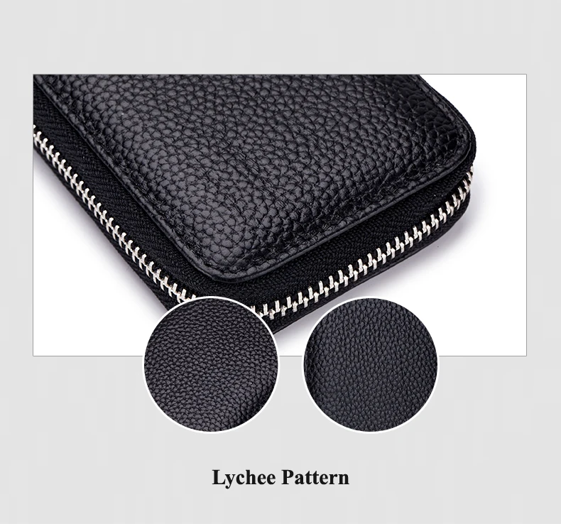 Lomelobo Unisex Lychee Card Holder Genuine Leather Women Men Credit ID Business Card Wallet Fashion Bank Cards bag Coin Purse HCL7139 Details (09)