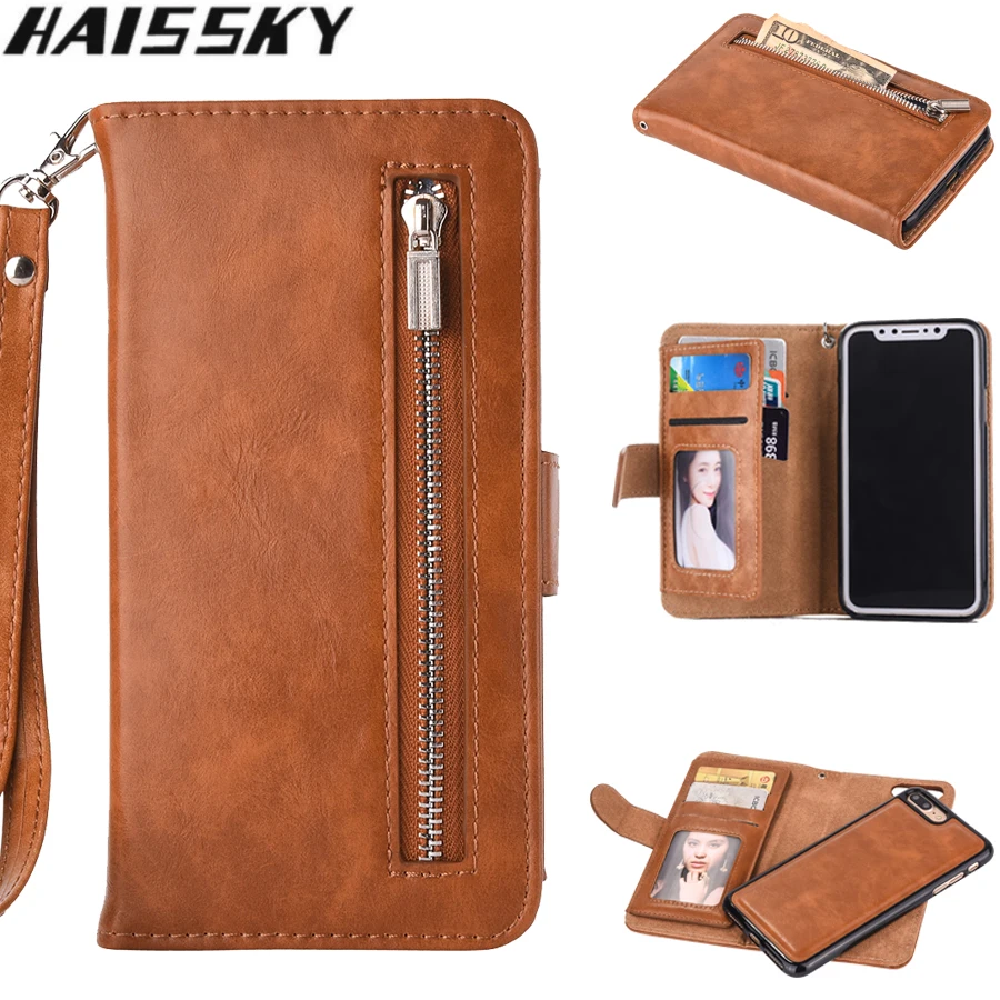 2 in 1 Zipper Wallet Leather Case For iPhone X XR XS Max 8 7 Plus