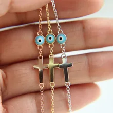 Стерлинговое Серебро 925 пробы, три цвета, модный простой дизайн, подарок для маленькой девочки, голубой эмаль, крестик для глаз, серебряный браслет