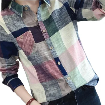 2016 Hot Sale Ladies Female Casual Cotton Long Sleeve Plaid Shirt Women Slim Outerwear Blouse Tops Blusas Size Chemise Femme