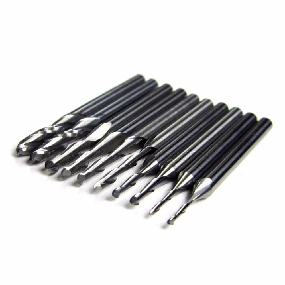 

10pcs 2 Flute 4 6 8 12 12mm Ball Nose Tapered 3.175mm Shank End Mills Router Bits CNC Taper Wood Metal Milling Cutters