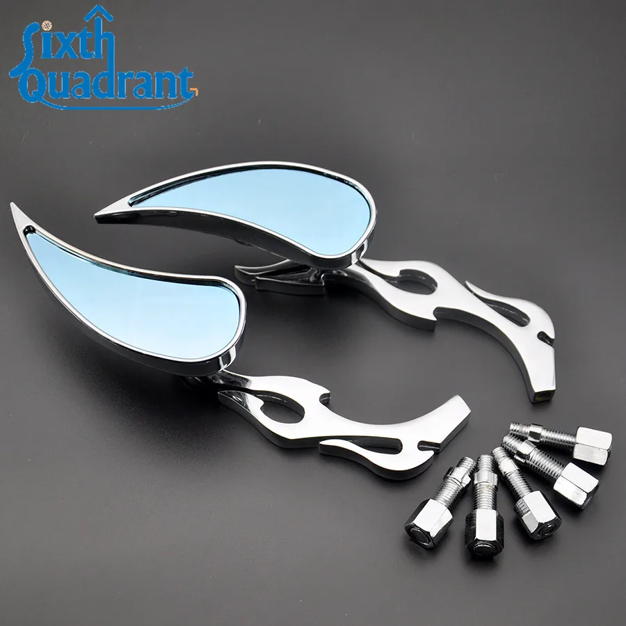 Sixth Quadrant Flame Tear Drop Chrome Motorcycle Rearview Mirrors Side Mirror For Harley Honda