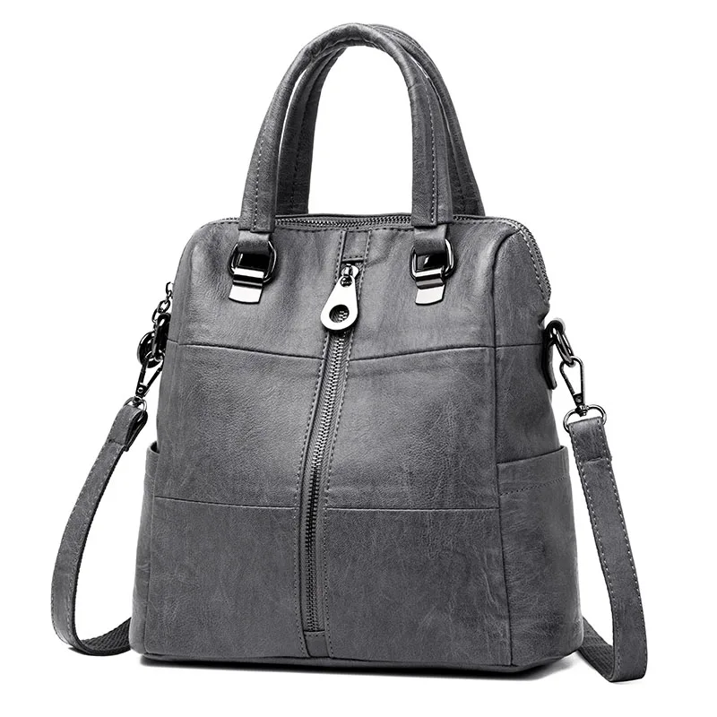 Женские кожаные рюкзаки, винтажная женская сумка на плечо, Женская дорожная сумка, Mochilas, школьные сумки для девочек, преппи, Sac a Dos - Цвет: Gray