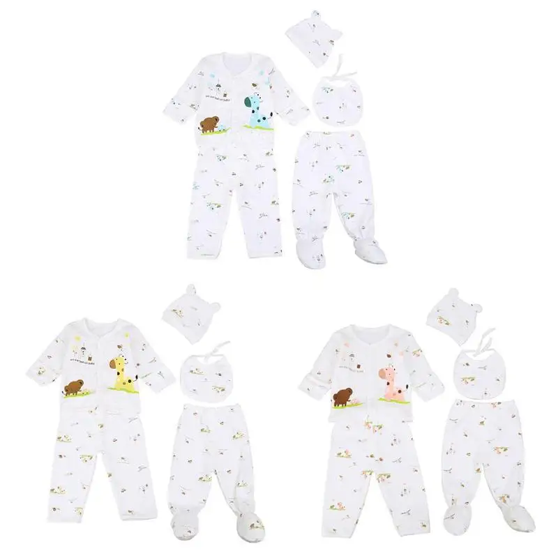 

Newborn Baby Underwear Set Cotton Cartoon Deer Tops Pants Hat Saliva Towel