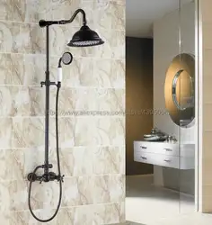 Ванная комната 8 "Осадки душа Установить черный бронзовый двойной ручкой ванна смесители настенный с Handshower Brs702