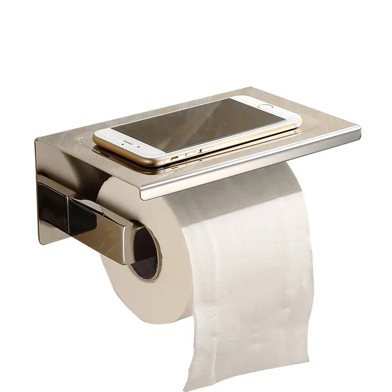 

AUSWIND Modern 304 stainless steel polished square three colors paper rack with mobile phone holder wall mount bathroom products
