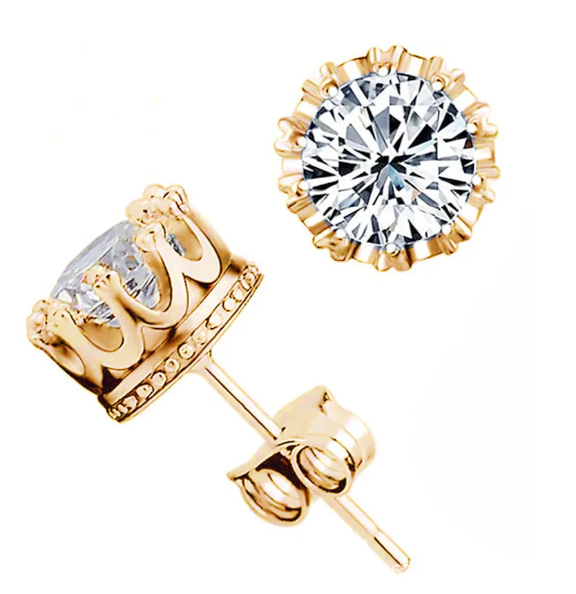 Fashion Clic Crown Shaped Stud Earrings Top Grade Cubic Zirconia Fashion Clic Crown Shaped Stud Earrings Top Grade Cubic Zirconia Brincos Silver Gold Color For Women Men Jewelry In From