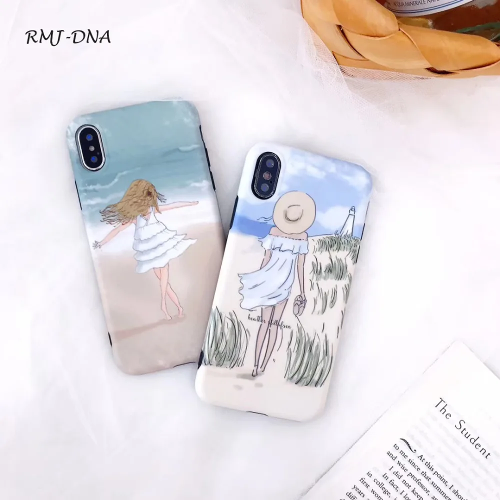 Fashion Cute girl phone Case For iPhone 7 8 6s Plus Beach girl Back