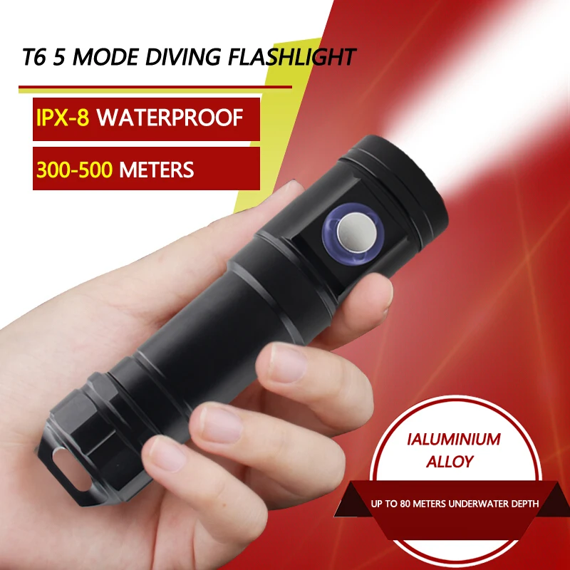 

IPX8 Waterproof 5 Modes Mini Diving Flashlight T6 LED Shock Resistant Lamp Torch convenient Flashlight Torch Light