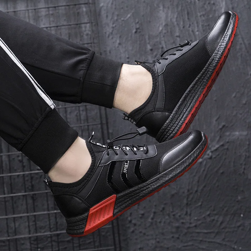 2019 spring Men's black Sneakers Casual Wild Fashionable Mesh Breathable flat shoes outdoor walking Movement Elastic band shoes