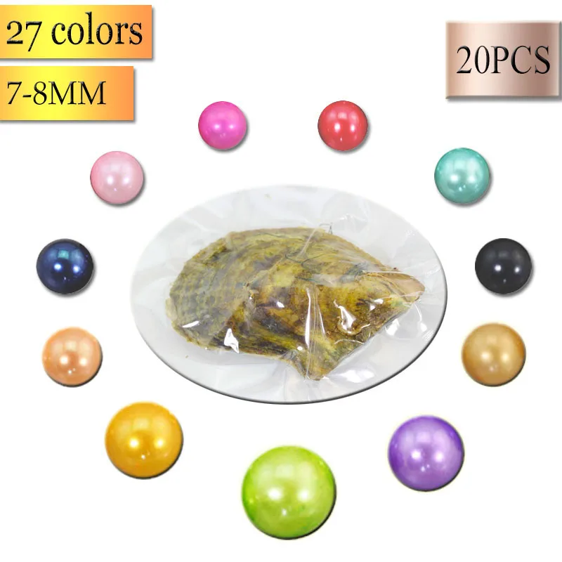 

New 2018 Wholesale 28-color Freshwater Pearl Oyster Round multicolor pearls 7-8mm Natural charming saltwater Oyster Pearl AR017