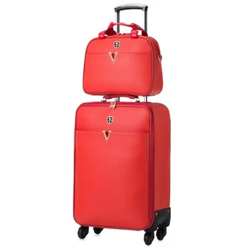 

Women Travel Suitcase Vintage Trolley Bag Rolling Luggage Red famous