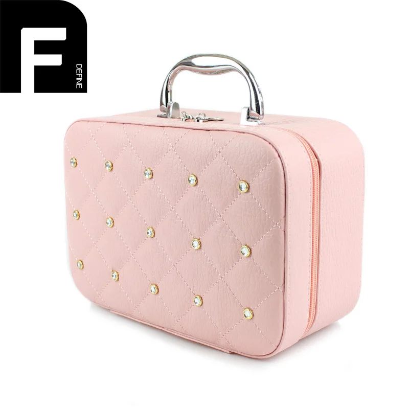 Fashionable Trunk Large Capacity Women Makeup Bag PU Leather Professional Cosmetic Cases ...