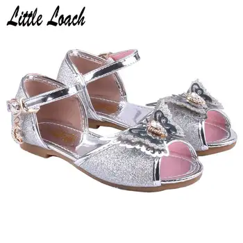 

Bowtie Sandals for Girls Pink Silver 4Colors Princess Dress Shoes Soft Shinny Leather Dance Shoes Size24-35 Summer Zapato Verano
