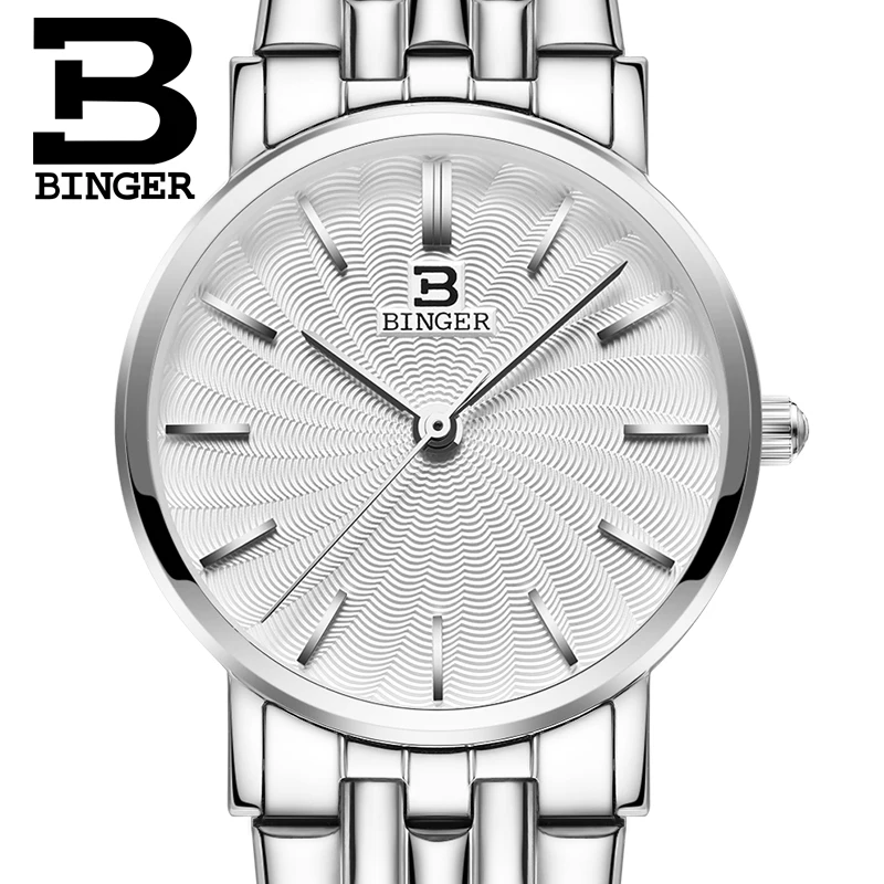 Goedkoop Ultradunne Horloges Waterdicht Vrouwelijke Klok Zwitserland BINGER Vrouwen Horloges Luxe Merk Quartz Rvs B3051W 1