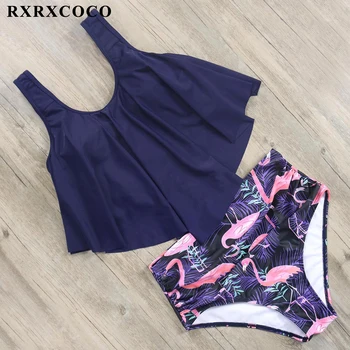

RXRXCOCO Swimwear Women Ruffle Floral prineted Swimsuit Woman Push Up High Waist Bikini Set Biquinis Bathing Swimwear Women