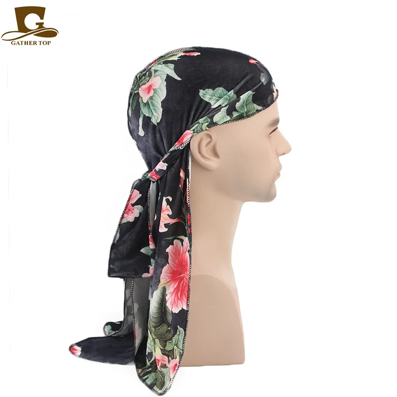 Мягкие бархатные банданы премиум класса с цветочным принтом Du Rag doo rag тюрбан