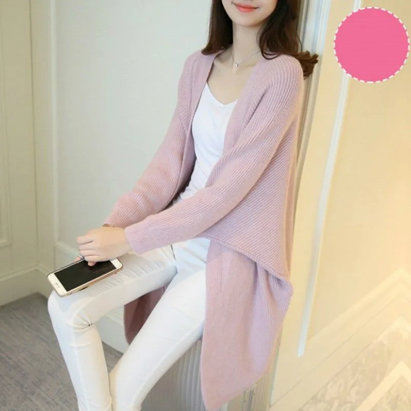 light pink Neploe/Новинка года; свободные трикотажные куртки с открытым стежком в Корейском стиле с v-образным вырезом; консервативный стиль; Pull Femme Hiver; милая куртка с бантом; 45527 - Цвет: light pink