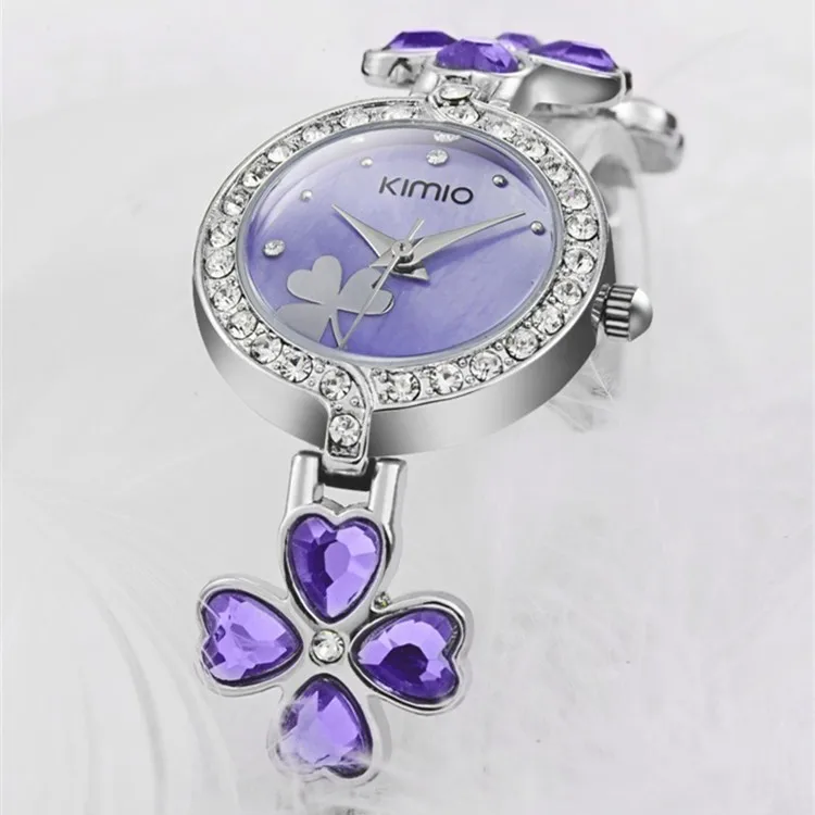 KIMIO Ladies Lucky Clover Love Crystal Strap Austrian Drilling Women Watches 2018 Luxury Brand Quartz Watches Woman Dress Clock
