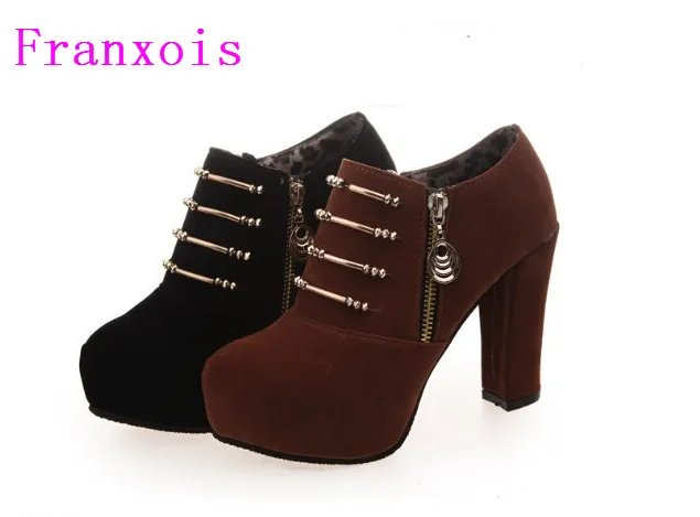 

Womens Platform Ankle Boots Chunky High Heels Zipper Leopard Faux Leather Autumn Boots For Women Casual Ladies Shoes