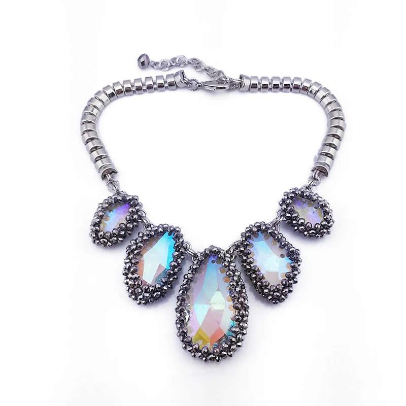 

Elegant Women Bohemian Bib Gem Choker Necklace Fashion Bling Crystal Statement Pendant Necklaces moda mujer Women Choker Jewelry