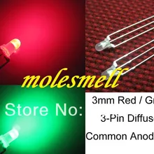 1000 шт 3 мм диффузный двойной двухцветный красный/зеленый Яркий 3-контактный светодиодный общий анодные светодиоды лампа