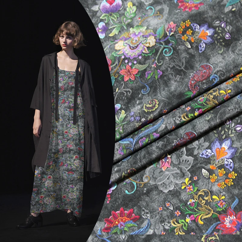 

New wide-format inkjet crepe de chine silk fabric 15mm fashion floral dress t-shirt shirt silk fabric wholesale silk cloth 139cm
