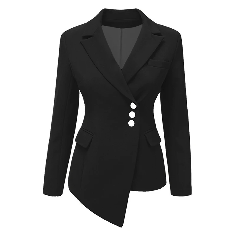 Осенний Блейзер, Женское пальто, однотонный необычный длинный рукав, блейзер с v-образным вырезом, костюмы, повседневные тонкие блейзеры, куртка, верхняя одежда, яркие цвета - Цвет: Черный