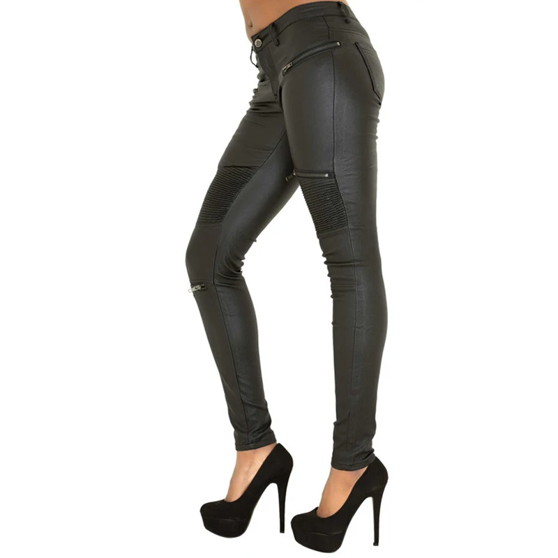 Летние черные женские брюки из искусственной кожи с низкой талией, мотоциклетные обтягивающие брюки-карандаш, кожаные брюки в стиле панк размера плюс, уличная одежда
