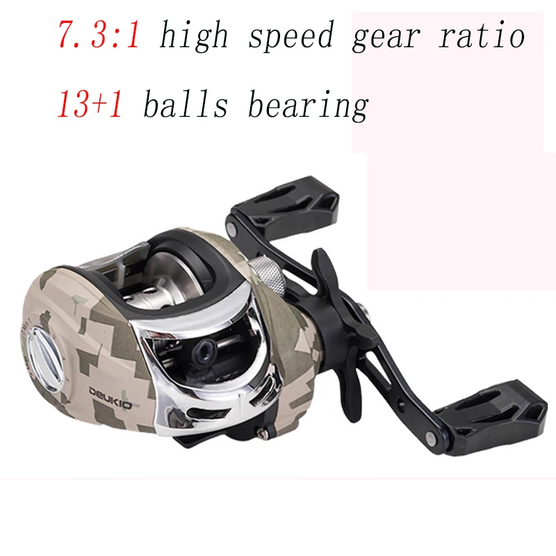 

13+1BB 7.3:1 Baicasting Fishing Reel Left Right Hand Metal Fresh/Salt Water Camouflage Fishing Wheel Adjustable Magnetic Brake