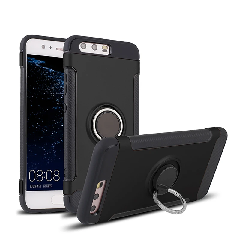 Dual Layer Car Magnet Armor Case For Huawei P10 Shockproof Cover Ring Stand 360 Rotating |