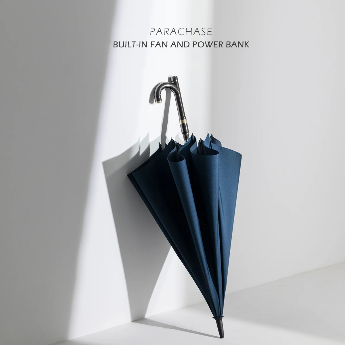 

Parachase Rechargeable Sun Umbrella Electric Fan Multi-function Crutches Long Umbrella Men 8K Windproof Golf Umbrella Mens Gift