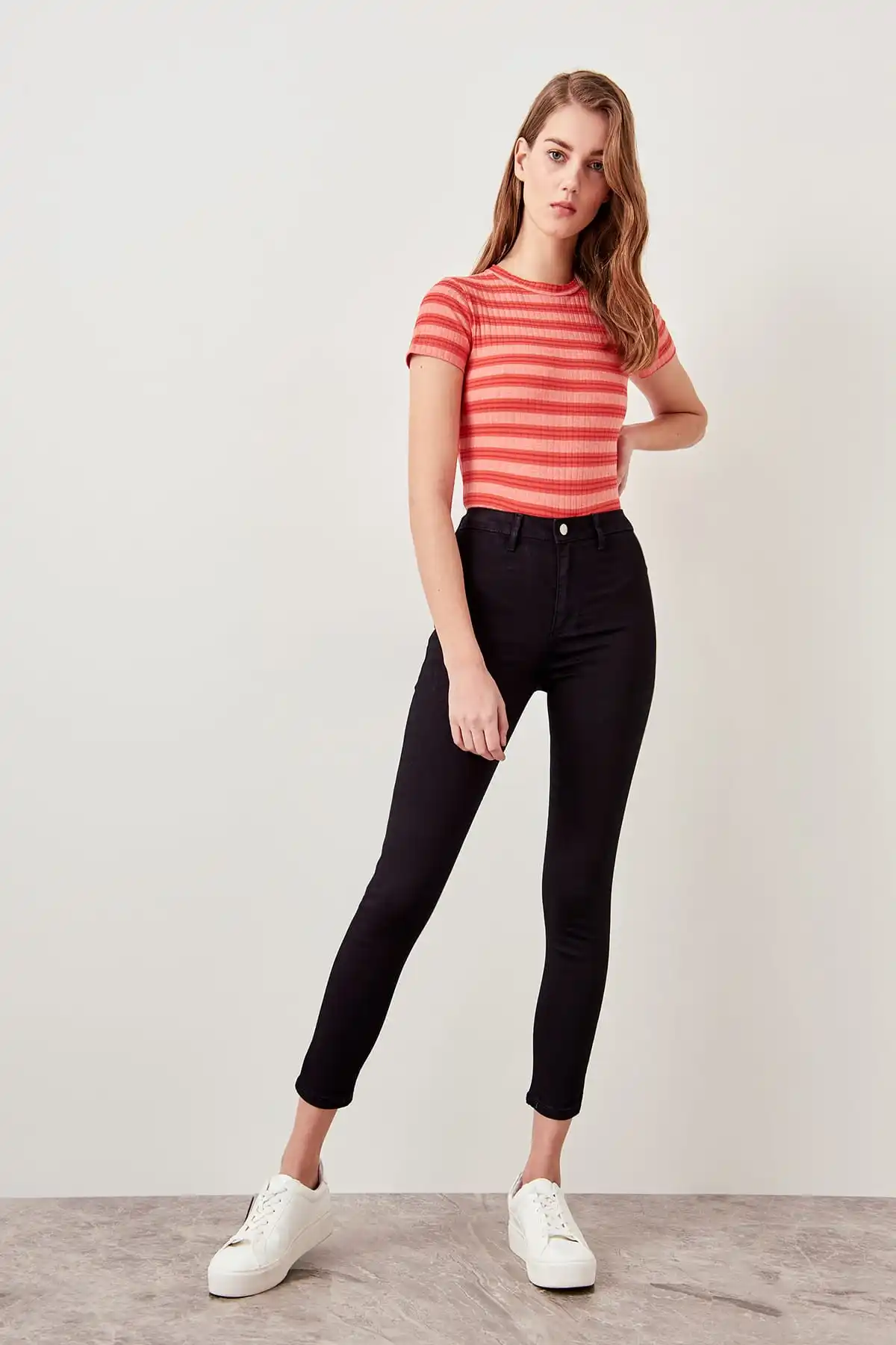 Trendyol синие джинсы с высокой талией Jegging деним молния карандаш повседневные узкие