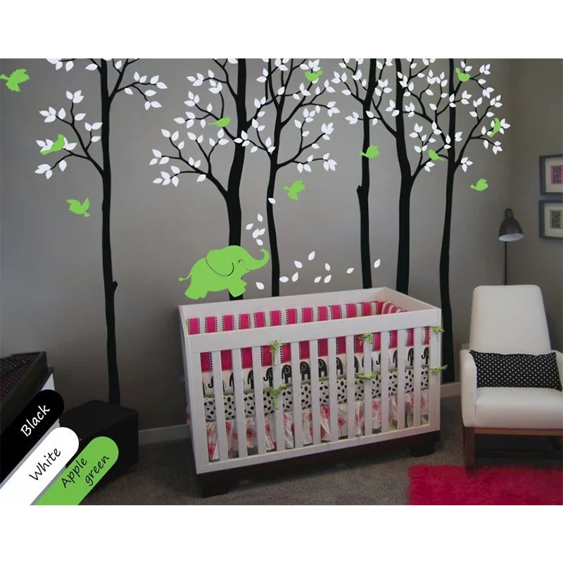 New Birch Trees With Elephant And Birds Nursery Decor For Your Baby S Room 235x353cm Birch Tree Tree For Decorationbaby Nursery Tree Aliexpress