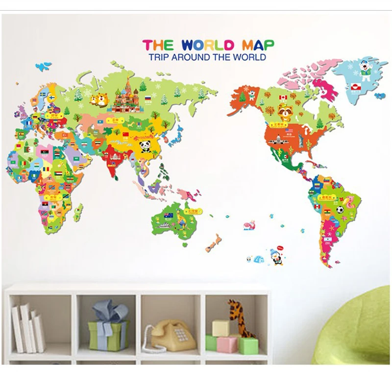 Cartoon Animal World Map DIY Vinyl Wall Stickers Kids love Home Decor office Art Decals creative 3D Wallpaper decoration Cartoon Animal World Map DIY Vinyl Wall Stickers Kids love Home Decor office Art Decals creative 3D Wallpaper decoration