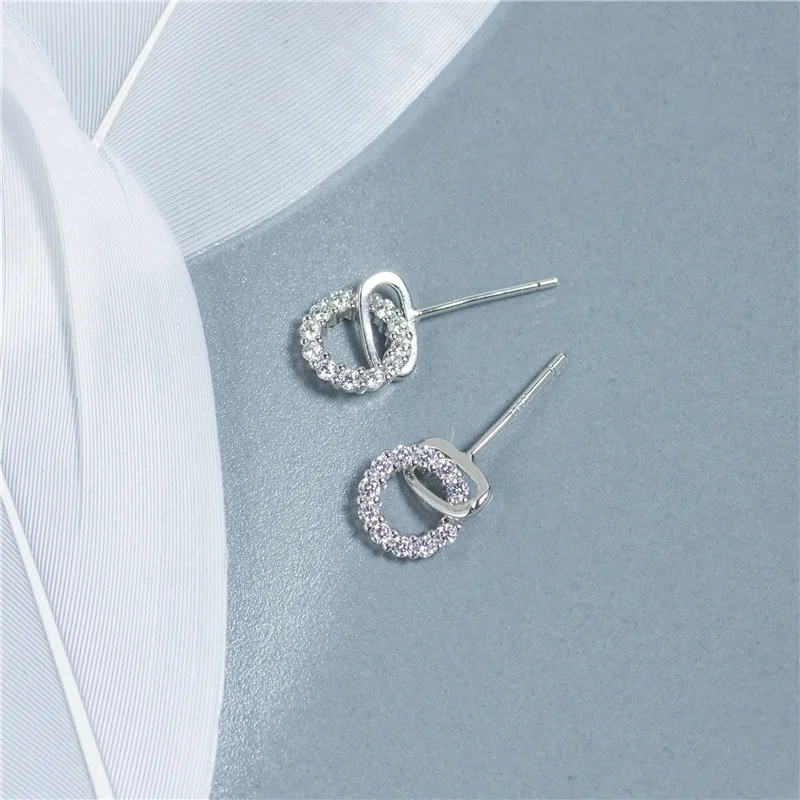circle full zircon earrings woman S925 sterling silver jewelry fashion stud earrings for women high quality silver earrings