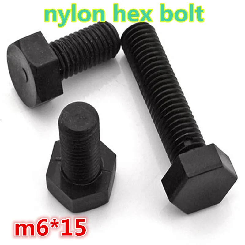 200pcs plastic black nylon hexagon / hex bolt screw m6*15in Bolts from