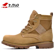 New Z. Suo Brand Classic Style Men’s Hiking Shoes Top Quality Army Boots High Top Cow Suede + Canvas Desert Boots