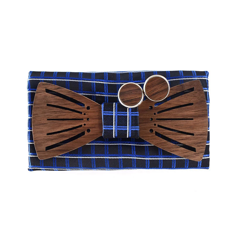 Деревянная Бабочка Свадебный квадратный Карманный манжета linksбизнес деревянный лук галстук платок набор запонок для мужских костюмов