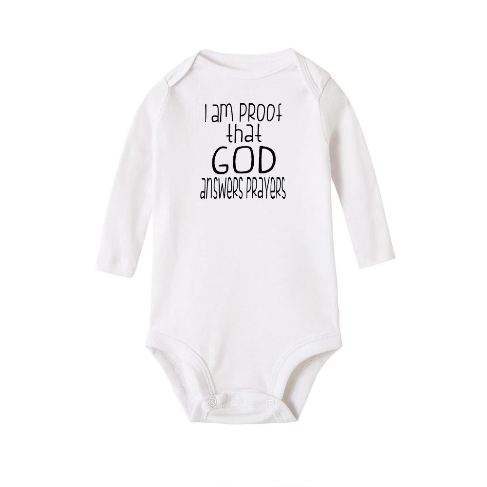 Одежда из хлопка для новорожденных; одежда для маленьких девочек и мальчиков; осеннее боди с длинными рукавами и надписью «I Am Proof That God Answers mailles» - Цвет: R502-LRPWH-