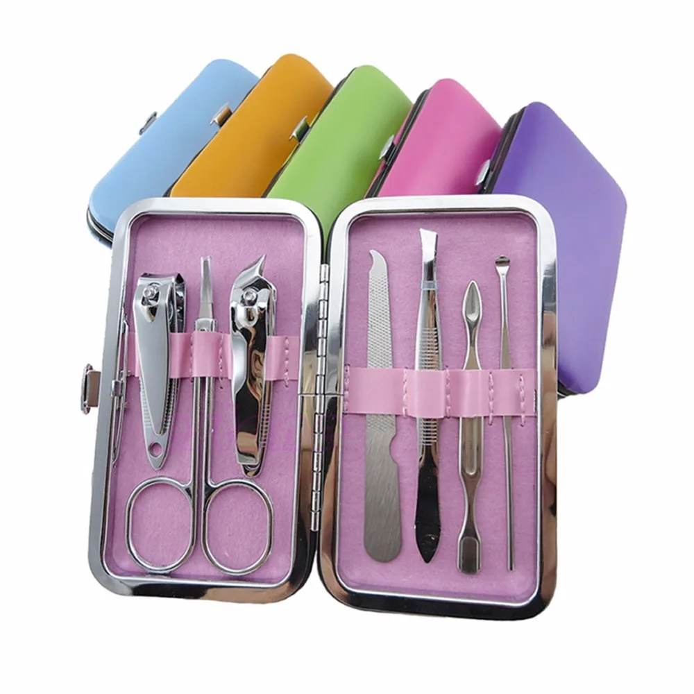Portable 7pcs Manicure Set Nail Care Clippers Scissors Travel Grooming