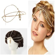 Mujeres BOHO Vintage Deco Flapper Marfil perlas múltiples corona Tikka diadema boda cabeza cadena 37cm