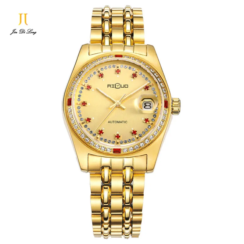 Brand Luxury Gold Watch Men Business Causal Automatic Watches Sapphire Ruby Diamond Calendar Wristwatch Relogio