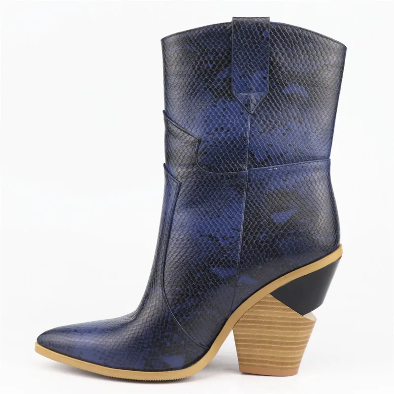 LUCYLEYTE/Размеры 33-46; новые женские ботинки из микрофибры с каменным лицевым покрытием; ботинки с острым носком; сезон осень-зима; женские ботинки на танкетке; обувь - Цвет: dark blue