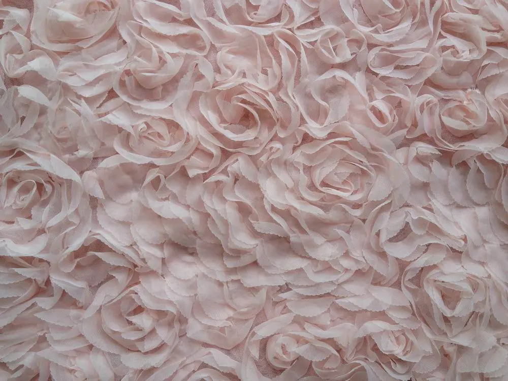 Light Pink 3D Rosette Chiffon Fabric Tissu Shabby Wedding Bridal Fabric