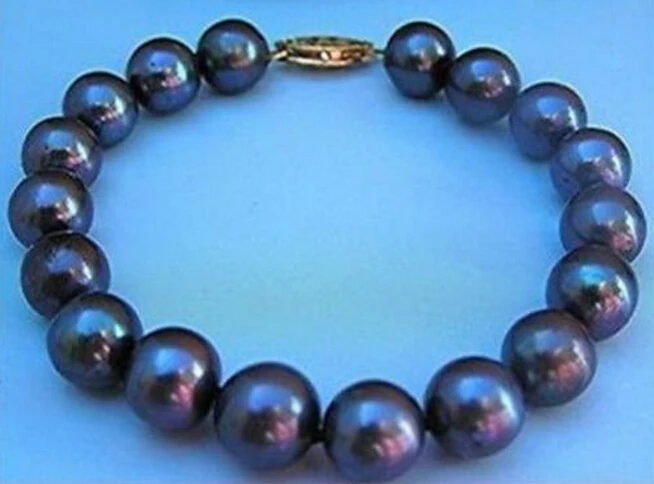 

Hot sell9-10MM AAA+ TAHITIAN BLACK PEARL BRACELET 8 INCH -Bridal jewelry free shipping