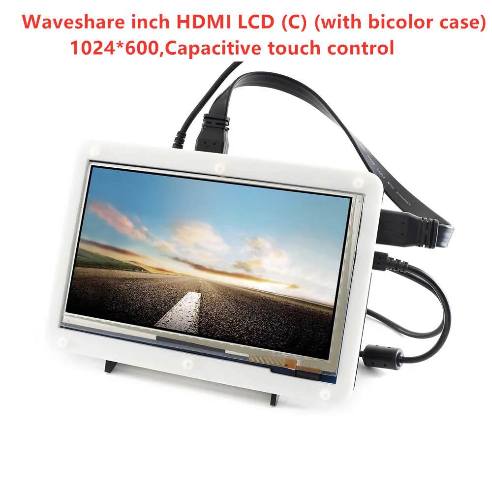 Waveshare 7 дюймов HDMI lcd(C) с двухцветным корпусом, емкостный сенсорный экран 1024*600, для Raspberry Pi& Banana Pi, Windows 10/8. 1/8/7