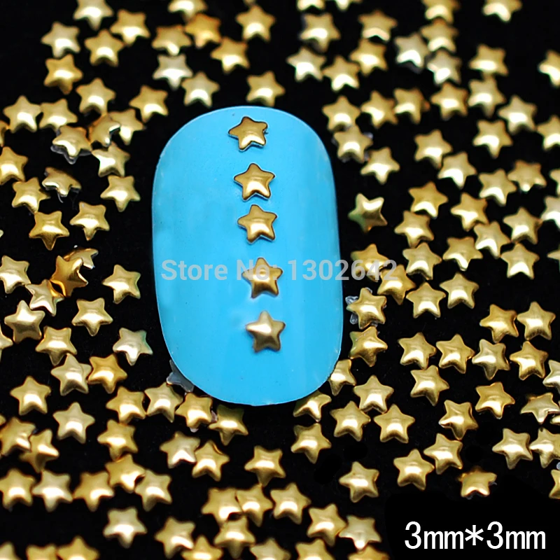 

100pcs/bag 3MM Gold Star Nail Studs 3D Metal Floating Charms DIY Handcraft Decoration Nail Artist supply